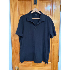 Vince Mens Black Slub Cotton Polo Shirt Size Large Casual Classic Soft